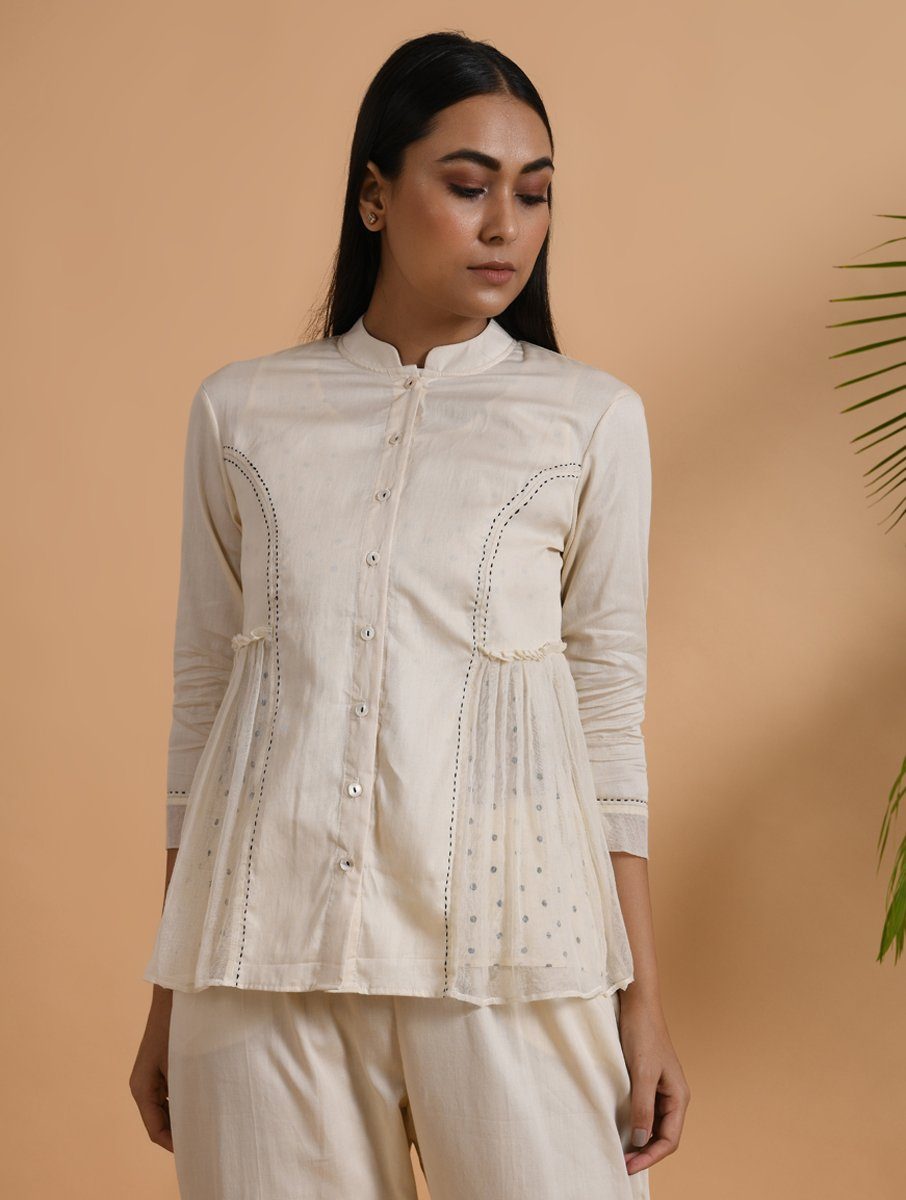 Gathered Khadi Shirt with Slip (Set of 2) Top The Neem Tree Sonal Kabra Buy Shop online premium luxury fashion clothing natural fabrics sustainable organic hand made handcrafted artisans craftsmen