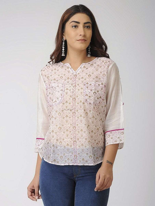 Gold and Pink shirt Shirt The Neem Tree Sonal Kabra Buy Shop online premium luxury fashion clothing natural fabrics sustainable organic hand made handcrafted artisans craftsmen