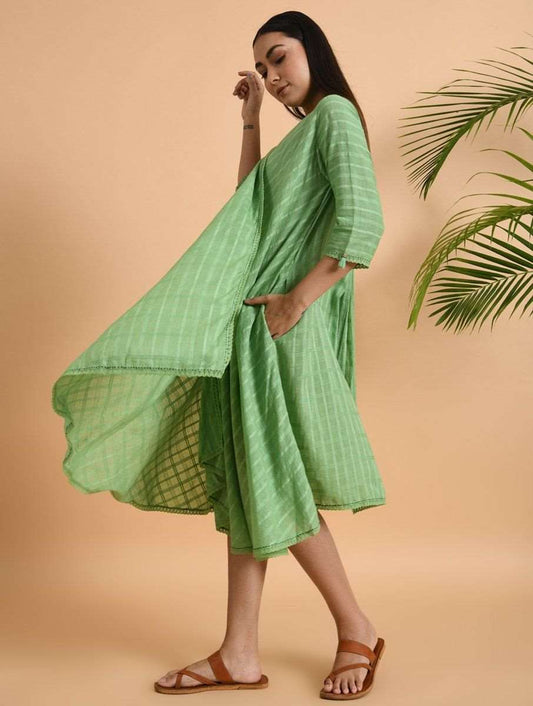 Green Cotton Dobby Jacket Jacket dress The Neem Tree Sonal Kabra Buy Shop online premium luxury fashion clothing natural fabrics sustainable organic hand made handcrafted artisans craftsmen