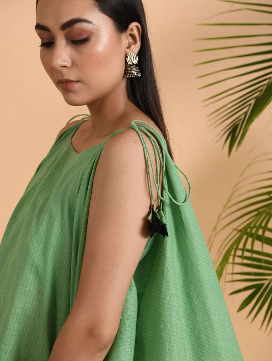 Green Cotton Dobby Top Top The Neem Tree Sonal Kabra Buy Shop online premium luxury fashion clothing natural fabrics sustainable organic hand made handcrafted artisans craftsmen