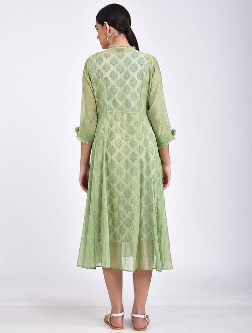 Green kali dress Jacket dress The Neem Tree Sonal Kabra Buy Shop online premium luxury fashion clothing natural fabrics sustainable organic hand made handcrafted artisans craftsmen