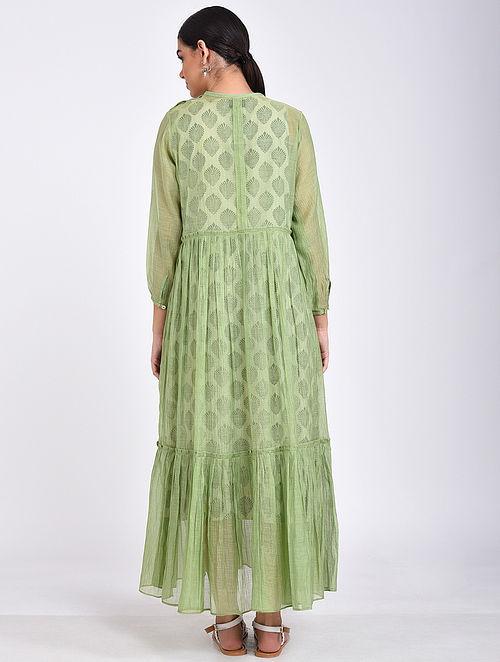 Green maxi dress Dress The Neem Tree Sonal Kabra Buy Shop online premium luxury fashion clothing natural fabrics sustainable organic hand made handcrafted artisans craftsmen