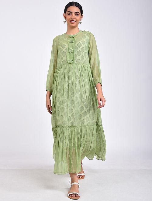 Green maxi dress Dress The Neem Tree Sonal Kabra Buy Shop online premium luxury fashion clothing natural fabrics sustainable organic hand made handcrafted artisans craftsmen
