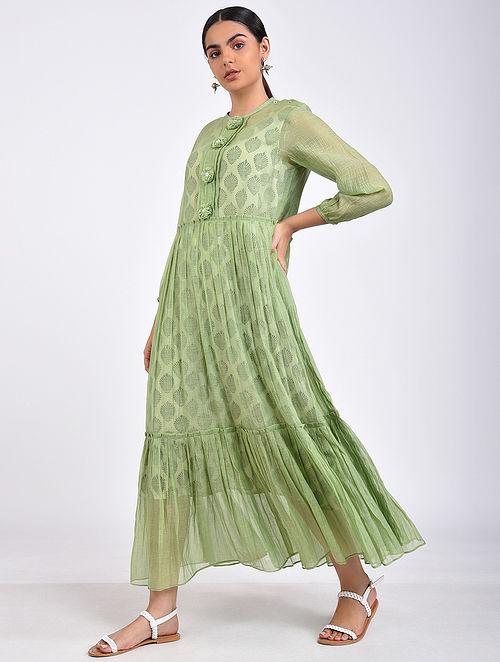 Green maxi dress Dress The Neem Tree Sonal Kabra Buy Shop online premium luxury fashion clothing natural fabrics sustainable organic hand made handcrafted artisans craftsmen