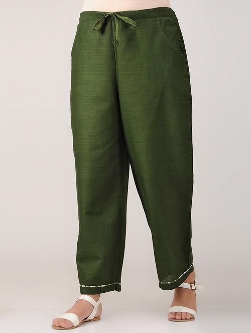 Green pants Pants Sonal Kabra Sonal Kabra Buy Shop online premium luxury fashion clothing natural fabrics sustainable organic hand made handcrafted artisans craftsmen