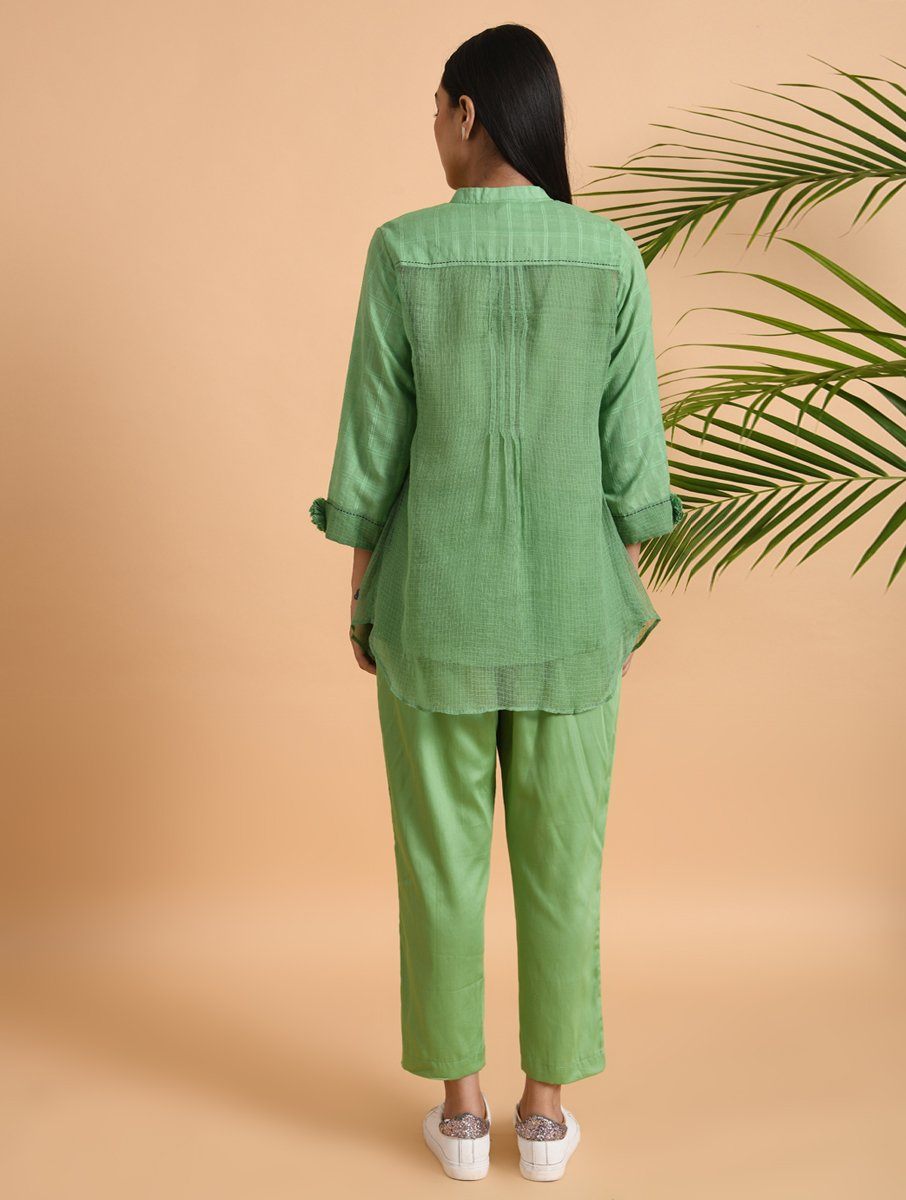 Green Pants Pants The Neem Tree Sonal Kabra Buy Shop online premium luxury fashion clothing natural fabrics sustainable organic hand made handcrafted artisans craftsmen