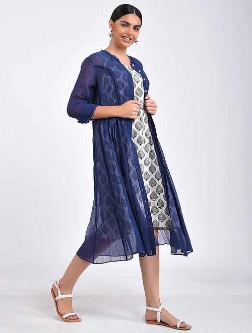 Indigo kali dress Jacket dress The Neem Tree Sonal Kabra Buy Shop online premium luxury fashion clothing natural fabrics sustainable organic hand made handcrafted artisans craftsmen