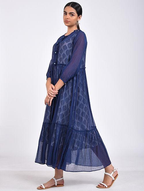 Indigo maxi dress Dress The Neem Tree Sonal Kabra Buy Shop online premium luxury fashion clothing natural fabrics sustainable organic hand made handcrafted artisans craftsmen