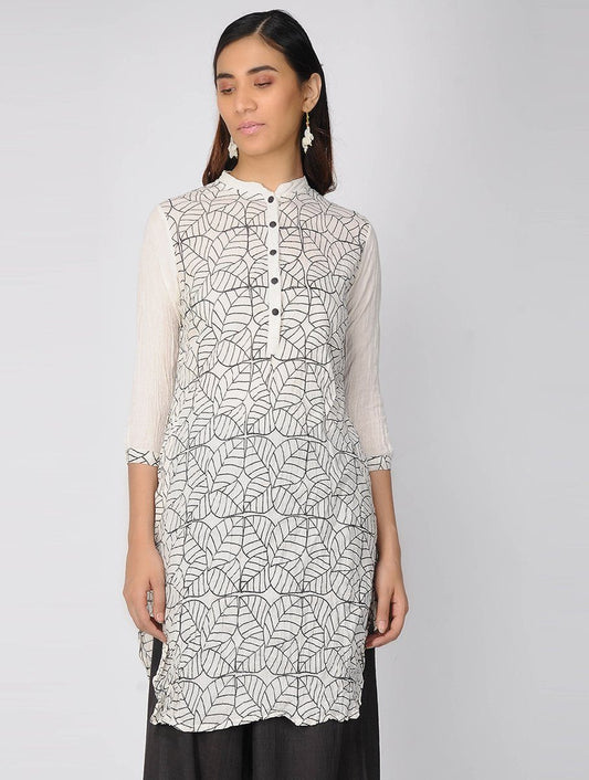 Ivory leaf kurta Kurta The Neem Tree Sonal Kabra Buy Shop online premium luxury fashion clothing natural fabrics sustainable organic hand made handcrafted artisans craftsmen