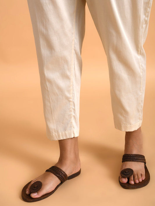 Ivory Pants Pants The Neem Tree Sonal Kabra Buy Shop online premium luxury fashion clothing natural fabrics sustainable organic hand made handcrafted artisans craftsmen