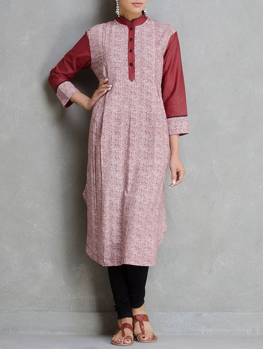 Maroon print kurta Kurta The Neem Tree Sonal Kabra Buy Shop online premium luxury fashion clothing natural fabrics sustainable organic hand made handcrafted artisans craftsmen