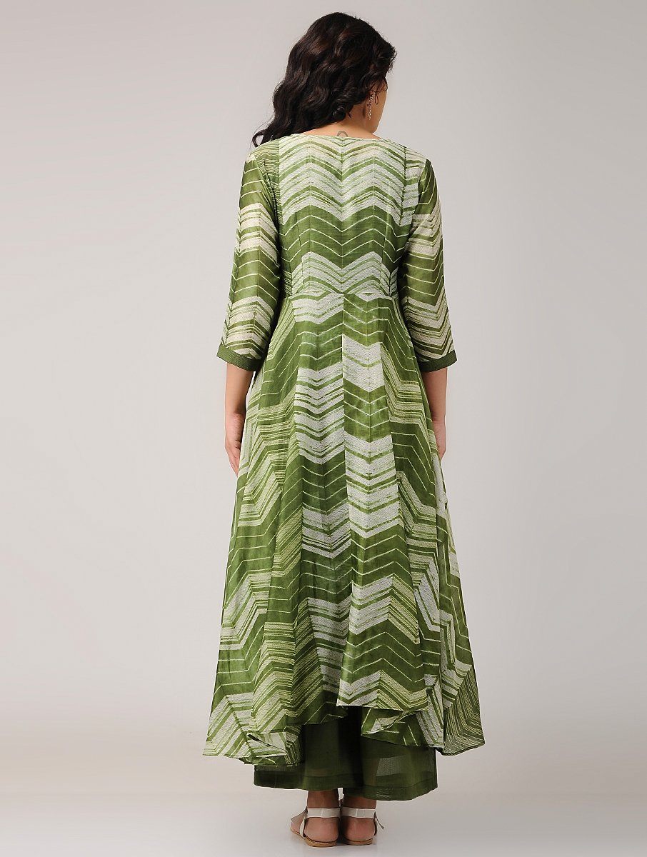 Olive shibori dress (Set of 2) Dress Sonal Kabra Sonal Kabra Buy Shop online premium luxury fashion clothing natural fabrics sustainable organic hand made handcrafted artisans craftsmen