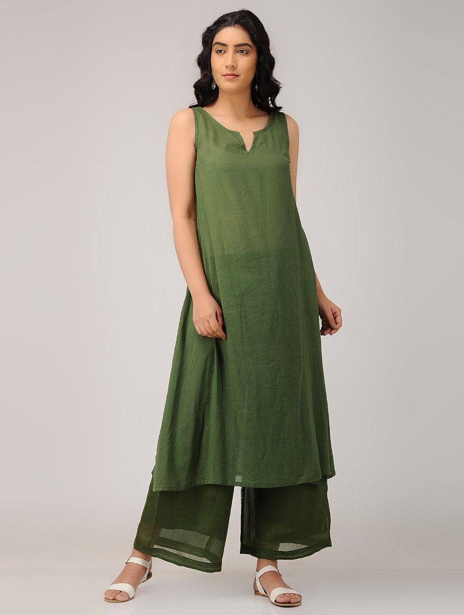 Olive shibori dress (Set of 2) Dress Sonal Kabra Sonal Kabra Buy Shop online premium luxury fashion clothing natural fabrics sustainable organic hand made handcrafted artisans craftsmen