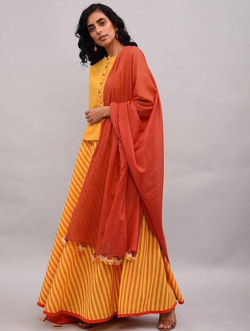 Orange Mul Dupatta Dupatta & Stoles The Neem Tree Sonal Kabra Buy Shop online premium luxury fashion clothing natural fabrics sustainable organic hand made handcrafted artisans craftsmen