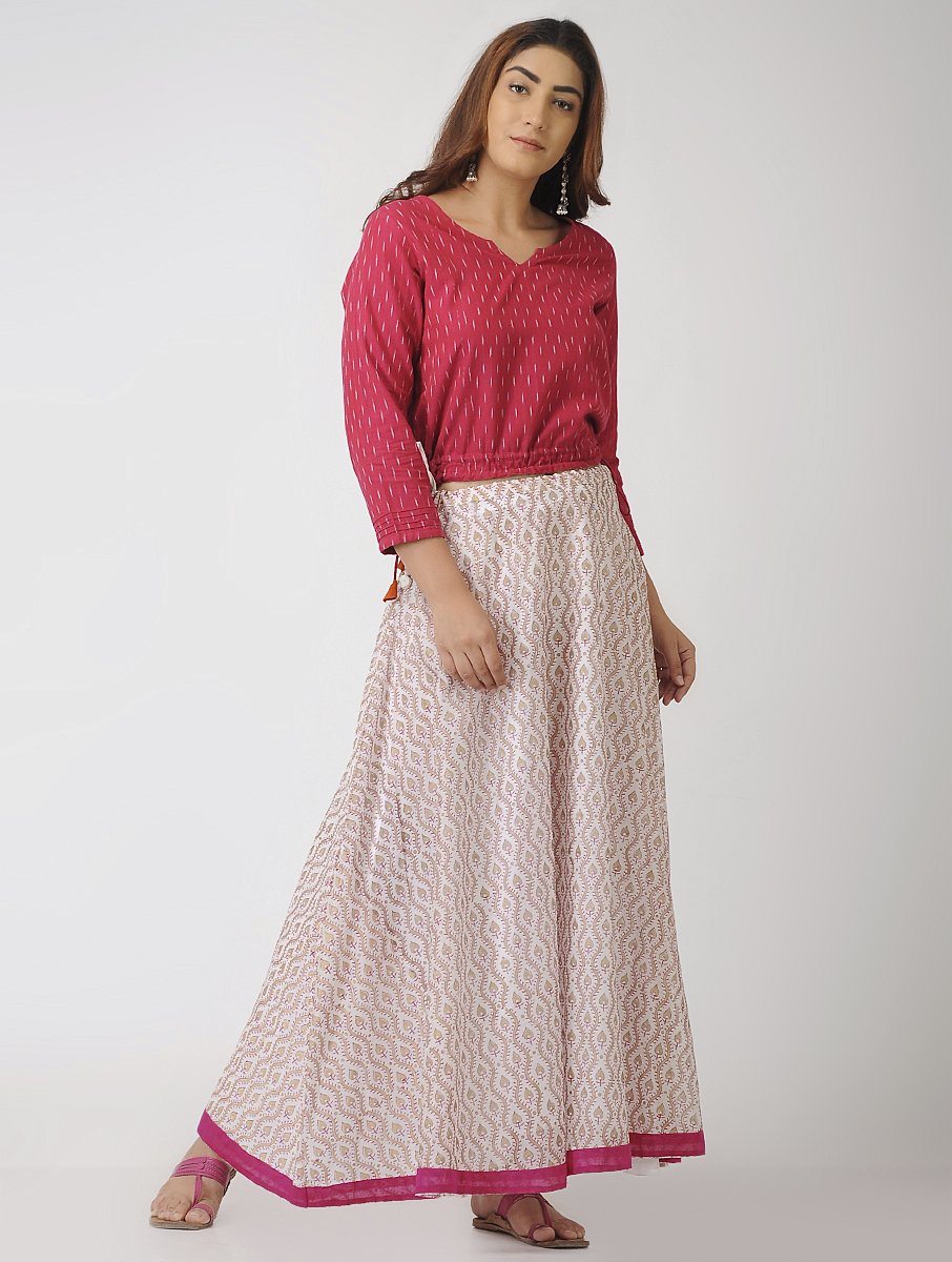 Pink and gold skirt Skirt The Neem Tree Sonal Kabra Buy Shop online premium luxury fashion clothing natural fabrics sustainable organic hand made handcrafted artisans craftsmen