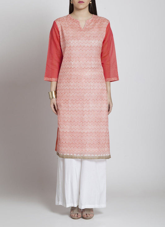 Pink block print kurta Kurta Sonal Kabra Sonal Kabra Buy Shop online premium luxury fashion clothing natural fabrics sustainable organic hand made handcrafted artisans craftsmen