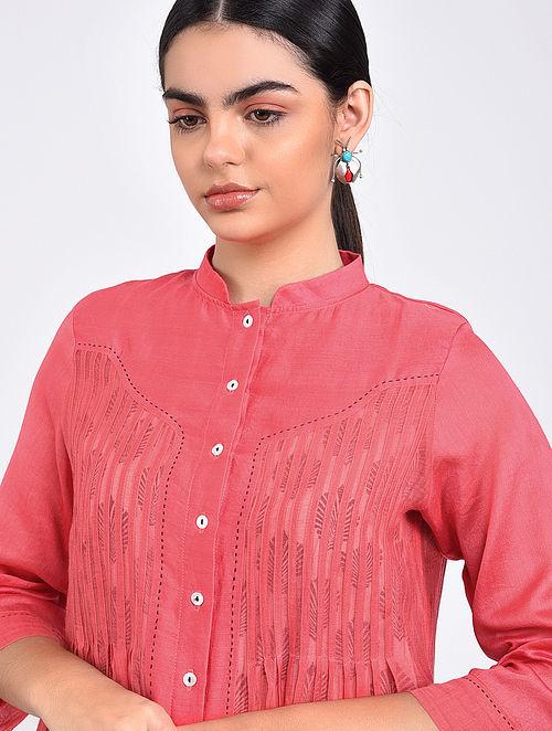 Pink pin tuck shirt Top The Neem Tree Sonal Kabra Buy Shop online premium luxury fashion clothing natural fabrics sustainable organic hand made handcrafted artisans craftsmen