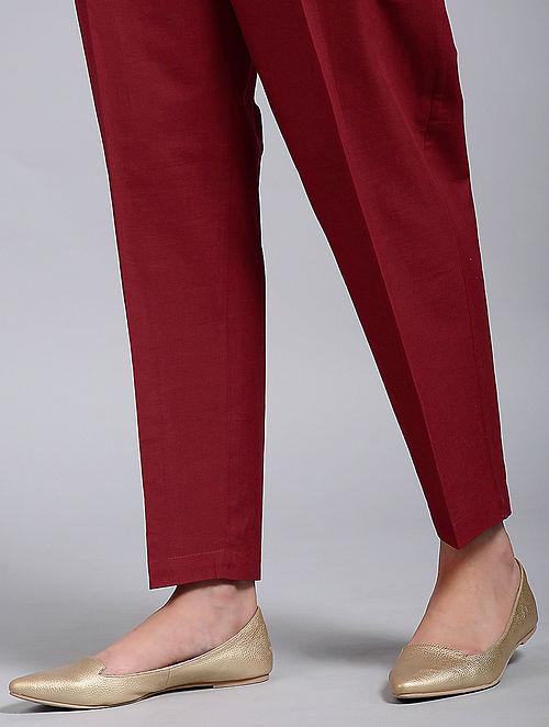Red cotton pants Pants The Neem Tree Sonal Kabra Buy Shop online premium luxury fashion clothing natural fabrics sustainable organic hand made handcrafted artisans craftsmen