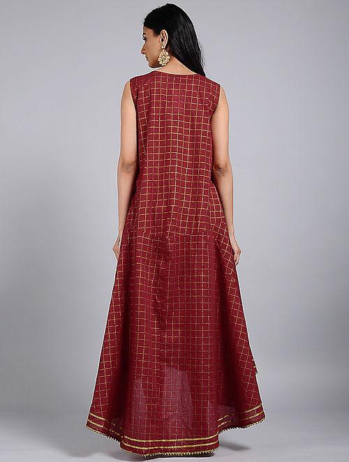 Red gold flared dress Dress The Neem Tree Sonal Kabra Buy Shop online premium luxury fashion clothing natural fabrics sustainable organic hand made handcrafted artisans craftsmen