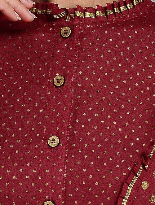 Red gold kali dress Jacket dress The Neem Tree Sonal Kabra Buy Shop online premium luxury fashion clothing natural fabrics sustainable organic hand made handcrafted artisans craftsmen