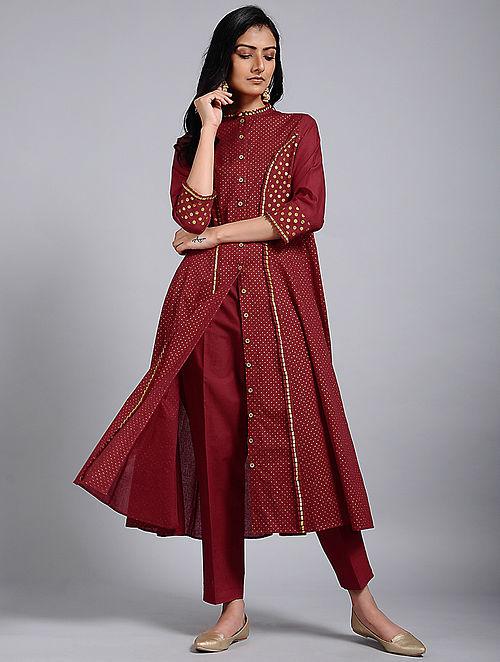 Red gold kali dress Jacket dress The Neem Tree Sonal Kabra Buy Shop online premium luxury fashion clothing natural fabrics sustainable organic hand made handcrafted artisans craftsmen