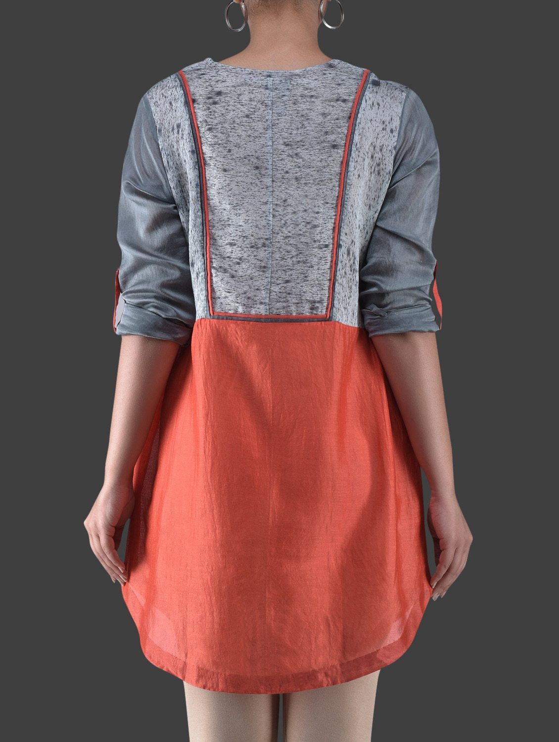 Red grey shibori top Dress Sonal Kabra Sonal Kabra Buy Shop online premium luxury fashion clothing natural fabrics sustainable organic hand made handcrafted artisans craftsmen