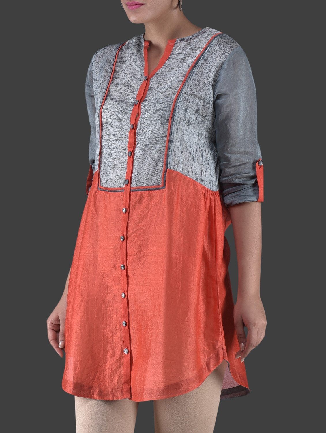 Red grey shibori top Dress Sonal Kabra Sonal Kabra Buy Shop online premium luxury fashion clothing natural fabrics sustainable organic hand made handcrafted artisans craftsmen