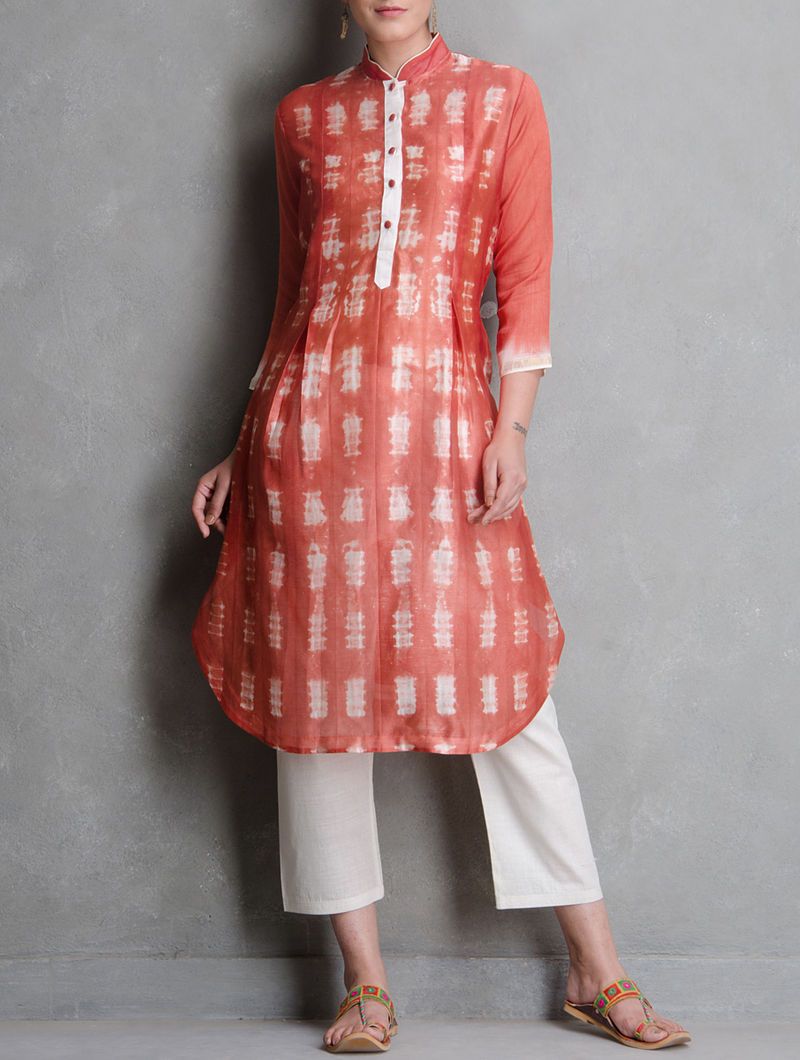 Red shibori kurta Kurta Sonal Kabra Sonal Kabra Buy Shop online premium luxury fashion clothing natural fabrics sustainable organic hand made handcrafted artisans craftsmen