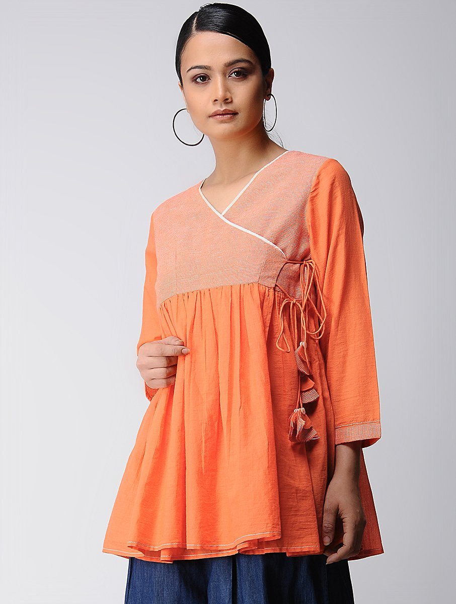 Saffron angarakha top Top The Neem Tree Sonal Kabra Buy Shop online premium luxury fashion clothing natural fabrics sustainable organic hand made handcrafted artisans craftsmen
