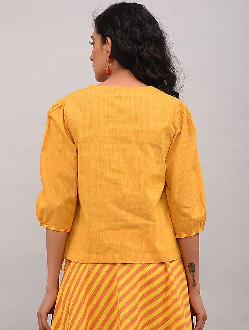 Set of 2 - Yellow top with striped skirt Set The Neem Tree Sonal Kabra Buy Shop online premium luxury fashion clothing natural fabrics sustainable organic hand made handcrafted artisans craftsmen