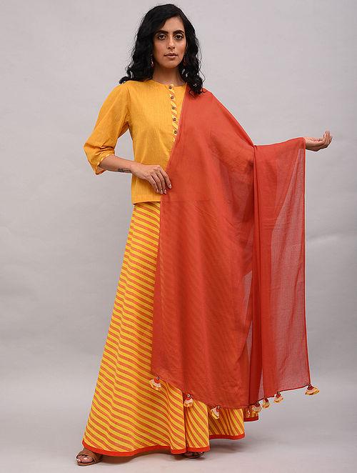 Set of 3 - Striped top and skirt with dupatta Set The Neem Tree Sonal Kabra Buy Shop online premium luxury fashion clothing natural fabrics sustainable organic hand made handcrafted artisans craftsmen
