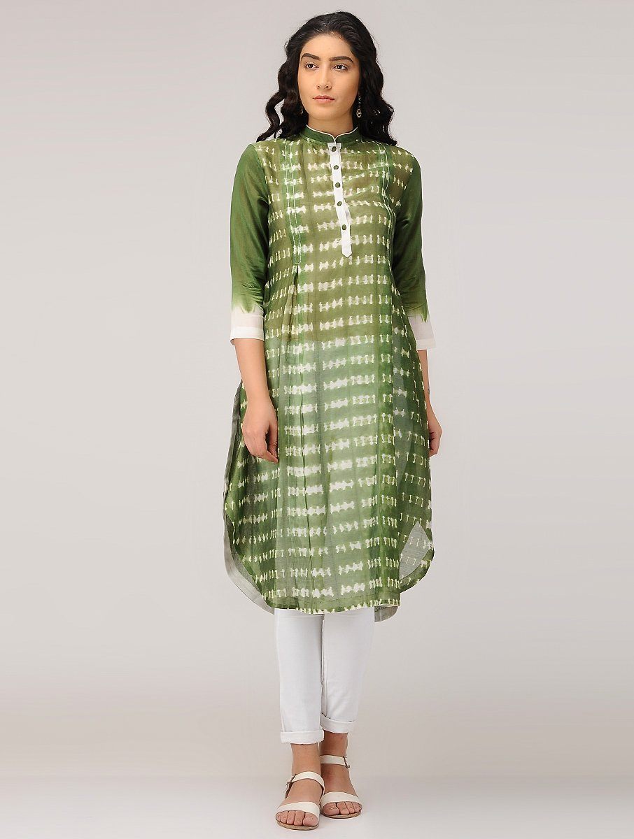 Shibori kurta-Olive Kurta Sonal Kabra Sonal Kabra Buy Shop online premium luxury fashion clothing natural fabrics sustainable organic hand made handcrafted artisans craftsmen