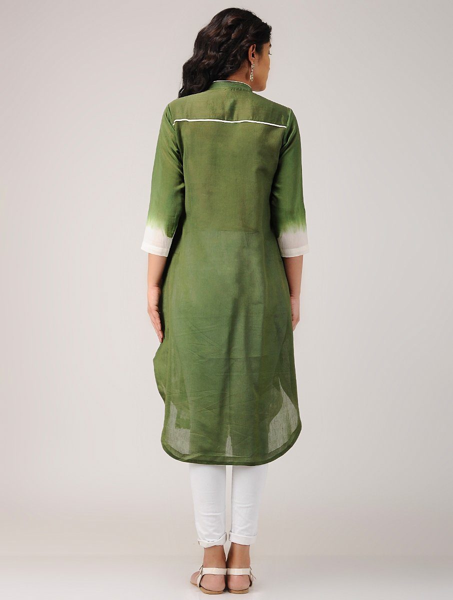 Shibori kurta-Olive Kurta Sonal Kabra Sonal Kabra Buy Shop online premium luxury fashion clothing natural fabrics sustainable organic hand made handcrafted artisans craftsmen