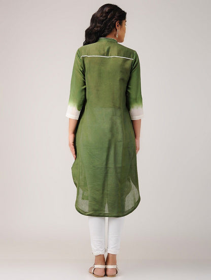 Shibori kurta-Olive Kurta Sonal Kabra Sonal Kabra Buy Shop online premium luxury fashion clothing natural fabrics sustainable organic hand made handcrafted artisans craftsmen