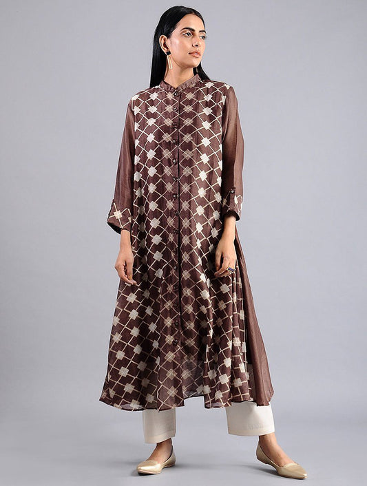 Star shibori jacket dress in Brown (Set of 2) Jacket dress Sonal Kabra Sonal Kabra Buy Shop online premium luxury fashion clothing natural fabrics sustainable organic hand made handcrafted artisans craftsmen