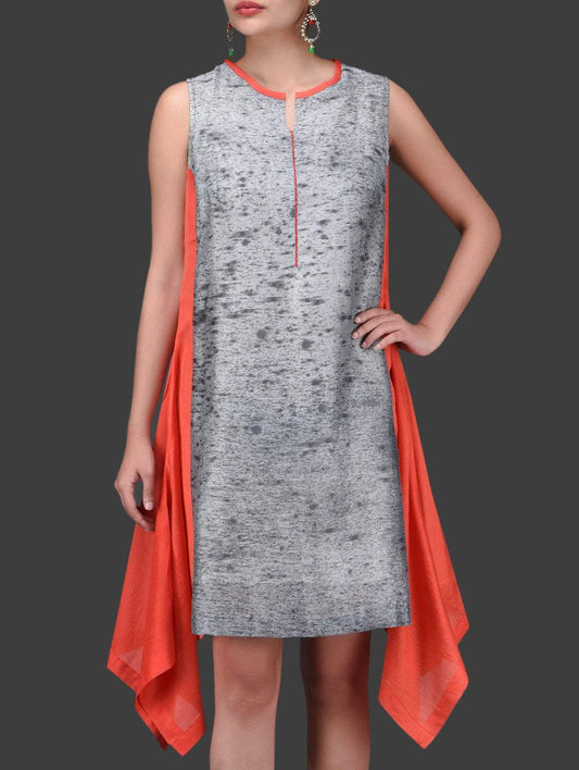 Water fall grey dress Dress Sonal Kabra Sonal Kabra Buy Shop online premium luxury fashion clothing natural fabrics sustainable organic hand made handcrafted artisans craftsmen