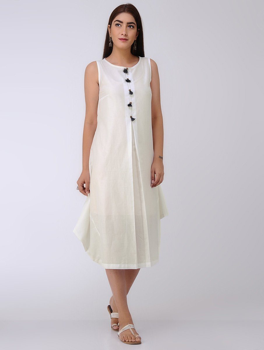 White drape dress Dress The Neem Tree Sonal Kabra Buy Shop online premium luxury fashion clothing natural fabrics sustainable organic hand made handcrafted artisans craftsmen