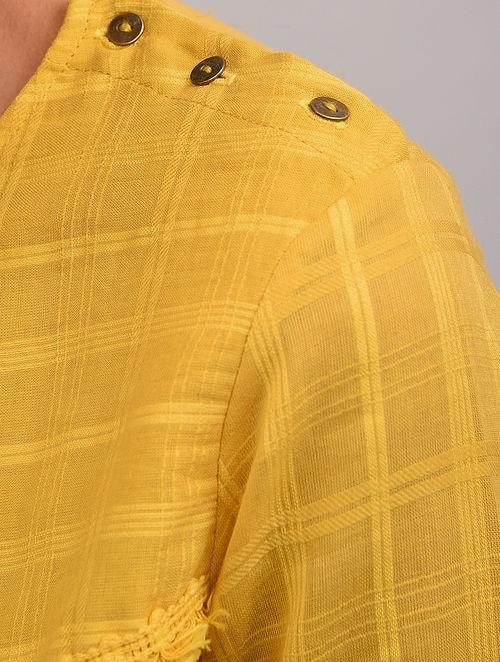Yellow Asymmetrical Cotton Top with Tassels Top The Neem Tree Sonal Kabra Buy Shop online premium luxury fashion clothing natural fabrics sustainable organic hand made handcrafted artisans craftsmen