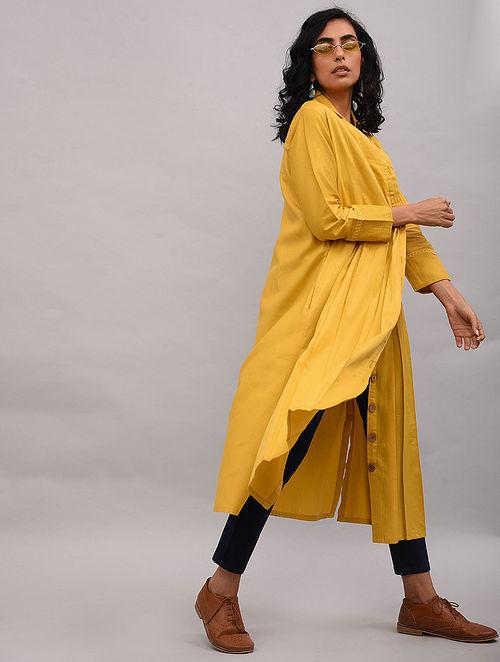 Yellow Box Pleat Cotton Silk Jacket Dress The Neem Tree Sonal Kabra Buy Shop online premium luxury fashion clothing natural fabrics sustainable organic hand made handcrafted artisans craftsmen