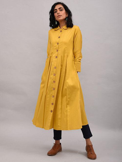 Yellow Box Pleat Cotton Silk Jacket Dress The Neem Tree Sonal Kabra Buy Shop online premium luxury fashion clothing natural fabrics sustainable organic hand made handcrafted artisans craftsmen