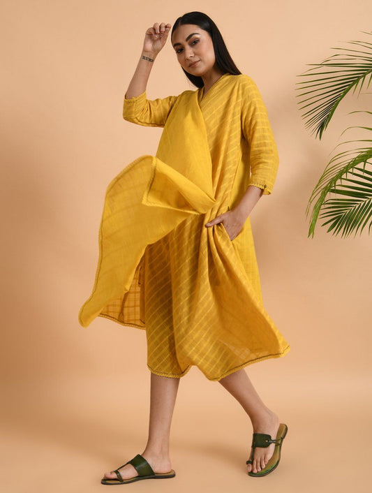 Yellow Cotton Dobby Jacket Jacket dress The Neem Tree Sonal Kabra Buy Shop online premium luxury fashion clothing natural fabrics sustainable organic hand made handcrafted artisans craftsmen