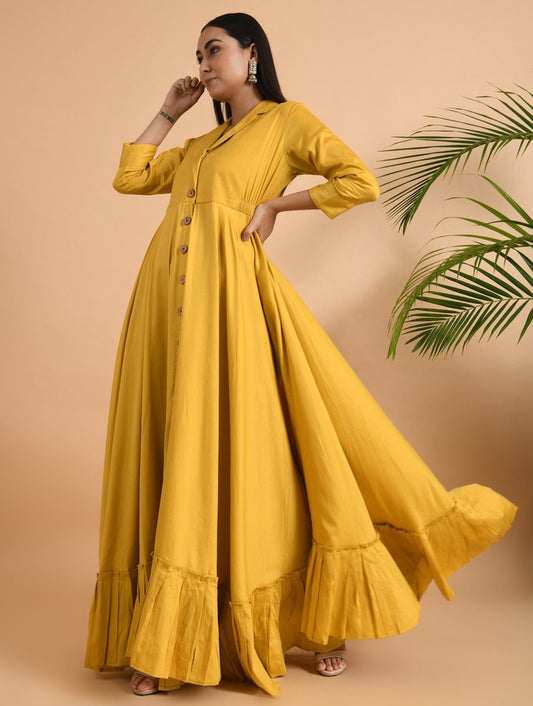 Yellow Cotton Silk Jacket Dress Dress The Neem Tree Sonal Kabra Buy Shop online premium luxury fashion clothing natural fabrics sustainable organic hand made handcrafted artisans craftsmen