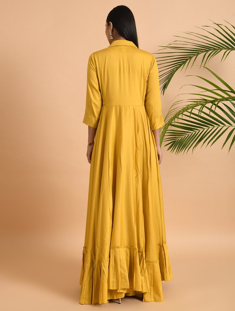 Yellow Cotton Silk Jacket Dress Dress The Neem Tree Sonal Kabra Buy Shop online premium luxury fashion clothing natural fabrics sustainable organic hand made handcrafted artisans craftsmen