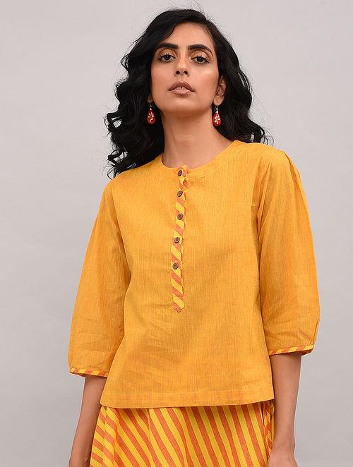 Yellow Cotton Top Top The Neem Tree Sonal Kabra Buy Shop online premium luxury fashion clothing natural fabrics sustainable organic hand made handcrafted artisans craftsmen