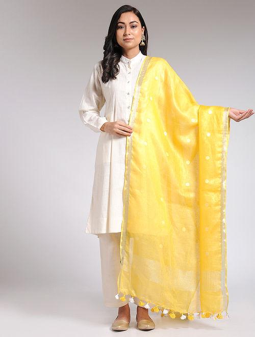 Natural bright yellow bhagalpuri linen dupatta , organic, luxury, shop buy online on exclusively The Sonal Kabra website 