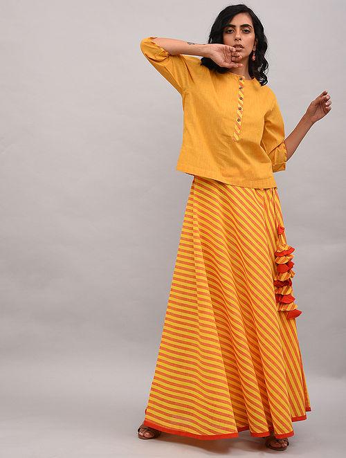 Yellow Orange Cotton Skirt Skirt The Neem Tree Sonal Kabra Buy Shop online premium luxury fashion clothing natural fabrics sustainable organic hand made handcrafted artisans craftsmen