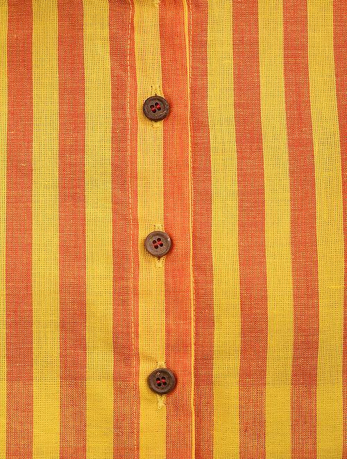 Yellow Orange Striped Cotton Top Top The Neem Tree Sonal Kabra Buy Shop online premium luxury fashion clothing natural fabrics sustainable organic hand made handcrafted artisans craftsmen