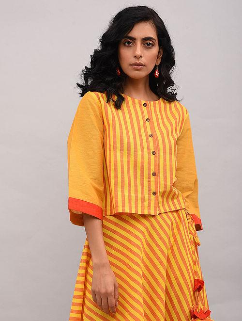 Yellow Orange Striped Cotton Top Top The Neem Tree Sonal Kabra Buy Shop online premium luxury fashion clothing natural fabrics sustainable organic hand made handcrafted artisans craftsmen