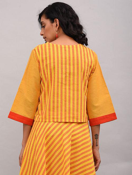 Yellow Orange Striped Cotton Top Top The Neem Tree Sonal Kabra Buy Shop online premium luxury fashion clothing natural fabrics sustainable organic hand made handcrafted artisans craftsmen