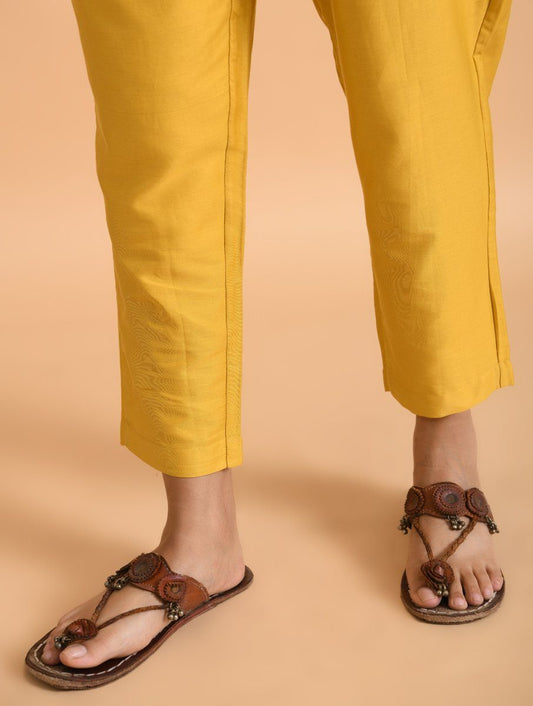 Yellow Pants Pants The Neem Tree Sonal Kabra Buy Shop online premium luxury fashion clothing natural fabrics sustainable organic hand made handcrafted artisans craftsmen